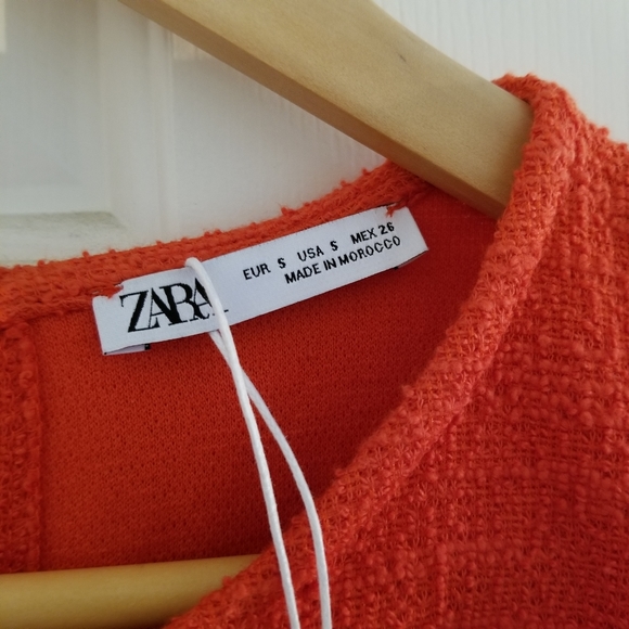 🌷ZARA • Orange Tweed-effect Short Puff Sleeve A-Line Shift Dress NWT - Picture 9 of 15